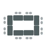 8 tables in a square with 24 chairs around perimeter