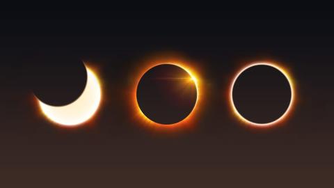 three images of the stages of the sun during an eclipse