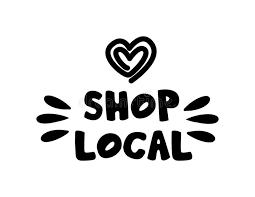 a heart with the words shop local underneath