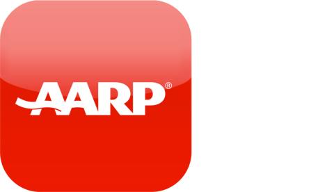 AARP logo in red and white