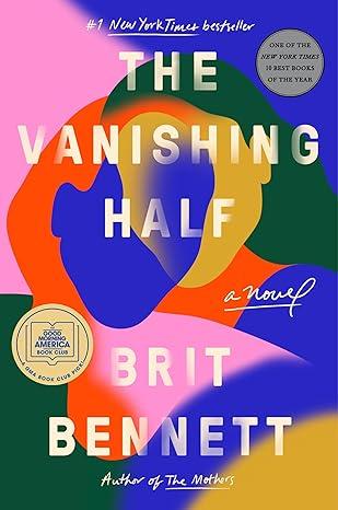 The Vanish Half in white type on swirls of blue, pink, yellow, red