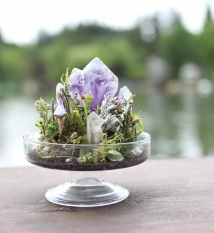 small crystals in a garden 