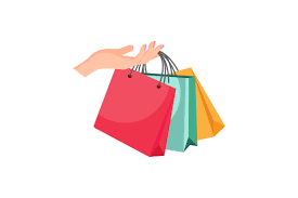 hand holding multicolored shopping bgs