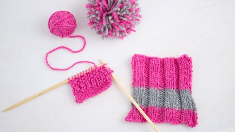 Knitting needles and knitted square