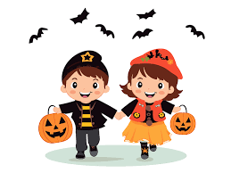 boy and girl in costume trick or treating