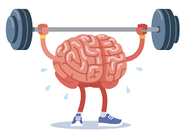 cartoon brain lifting weights